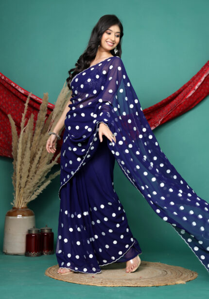 Soft Georgette With Polka Dot Thread Work