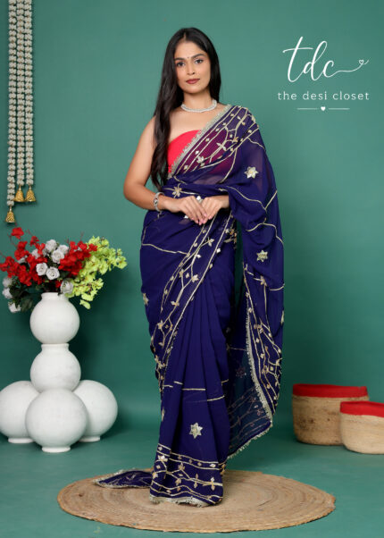 Blue Soft Georgette Saree with Heavy Kachhi Gota Work on Full Saree & Attractive Sequence Lace Border On Full Saree | Kachhi Gota | for women